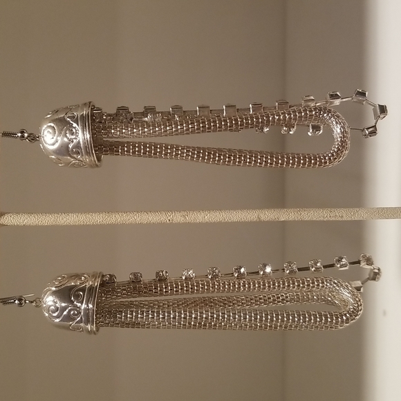 SILVER EARRINGS WITH DANGLING RHINESTONES - Picture 2 of 5